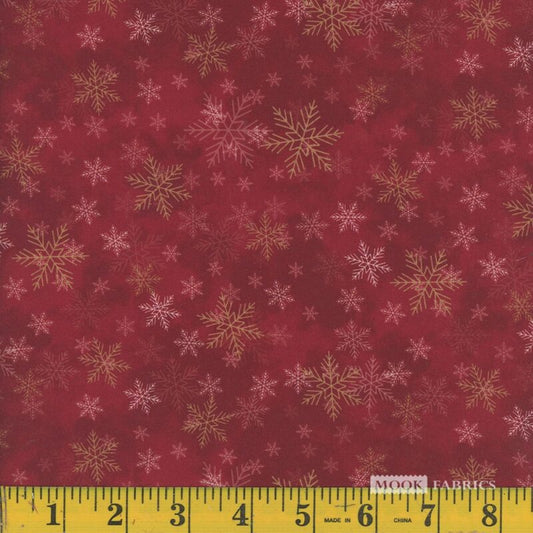 1295 Mook Fabrics Christmas Deck The Halls Snowy Delight Red 138434
