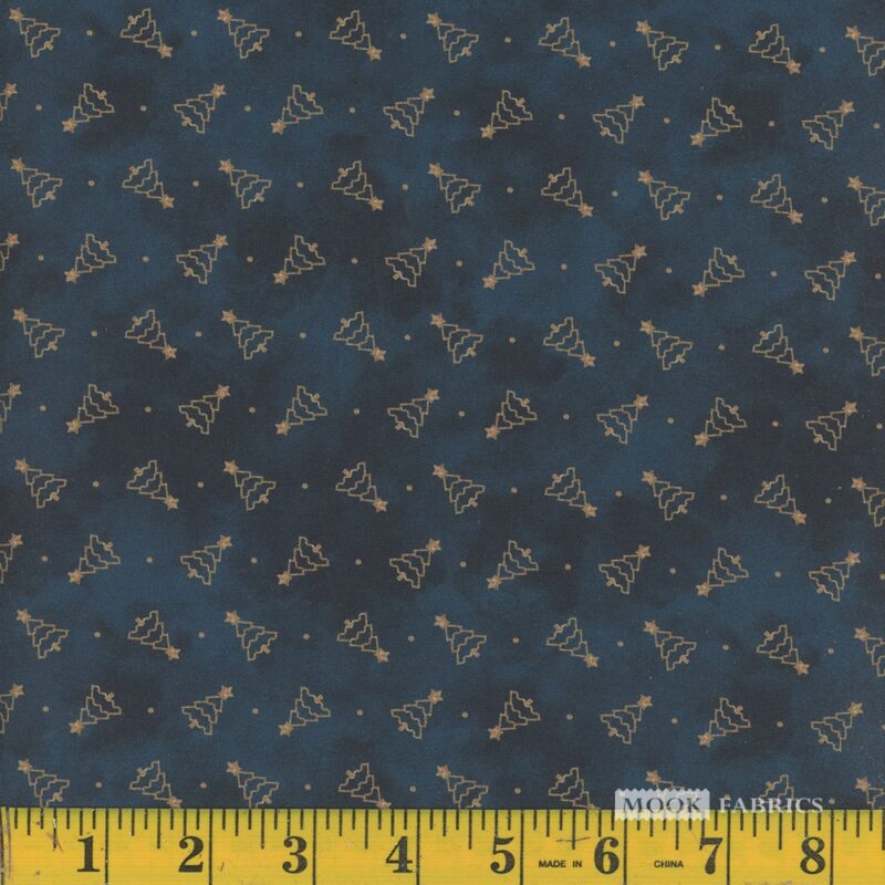 1299 Mook Fabrics Christmas Deck The Halls Trees of Gold Dresden Blue 138450