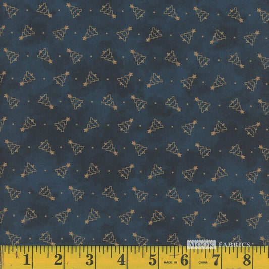 1299 Mook Fabrics Christmas Deck The Halls Trees of Gold Dresden Blue 138450