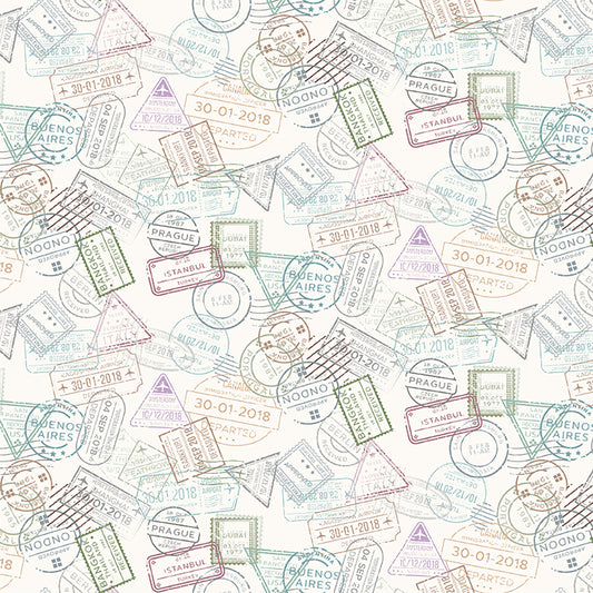 Clothworks Low Key Passport Stamps Multi Pastel