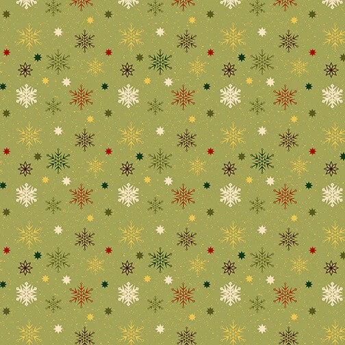 Benartex Holiday Charm Snowflakes on Green 9604M-40