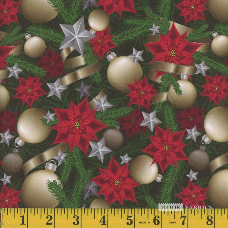 1307 Mook Fabrics Christmas Poinsettias Gold 122167