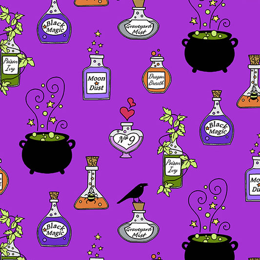 Andover Hocus Pocus by Kim Schaefer Cauldrons and Potions on Purple A-210-P
