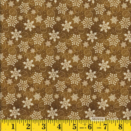 1323 Mook Fabrics Christmas Snowflakes Gold 133454