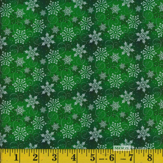 1324 Mook Fabrics Christmas Snowflakes Green 133453