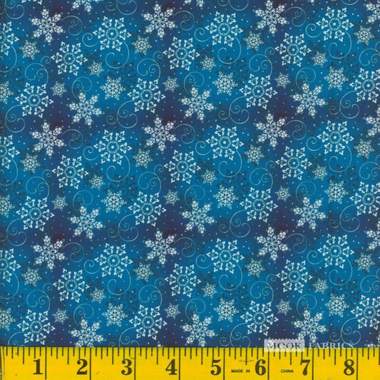 1327 Mook Fabrics Christmas Snowflakes Teal 133452