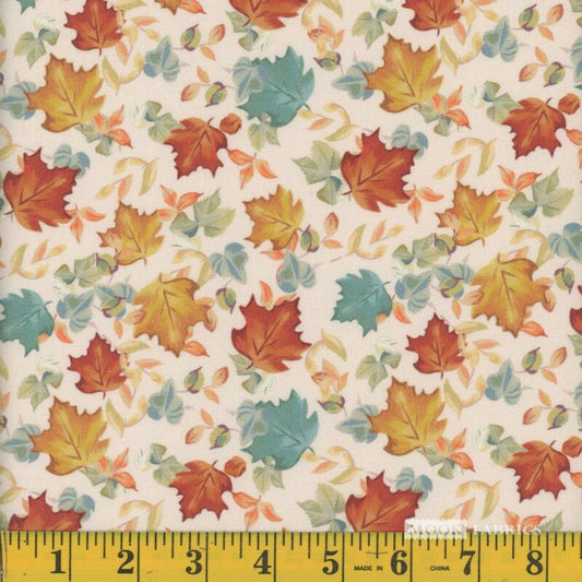 1328 Mook Fabrics Fall Falling Leaves Ivory 131446