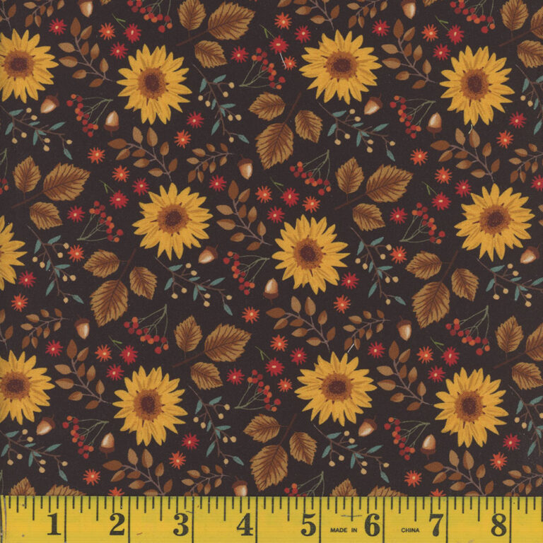1329 Mook Fabrics Fall Autumn Sunflowers Black 131447