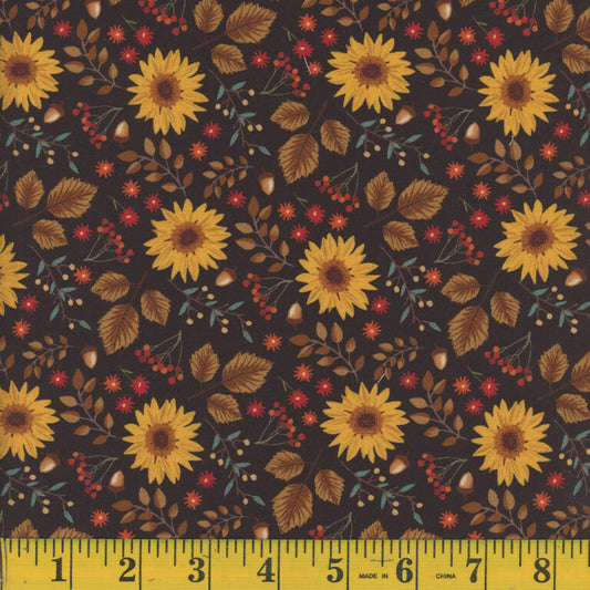 1329 Mook Fabrics Fall Autumn Sunflowers Black 131447
