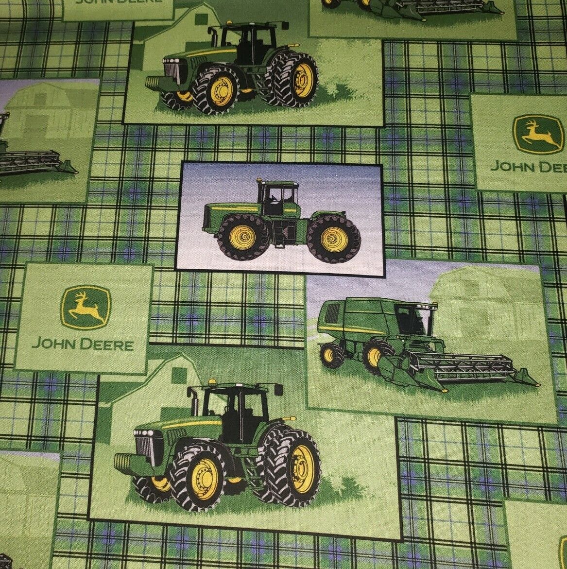 Springs Creative John Deere Tractor Plaid Patch Allover CP56031