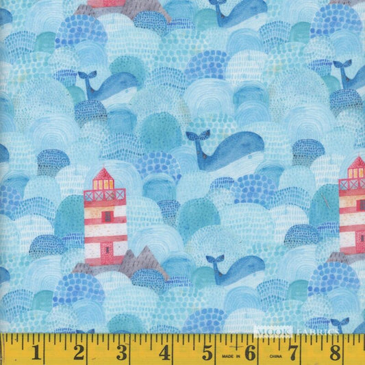 1336 Mook Fabrics Maritime Watercolor Seascape Blue 131429