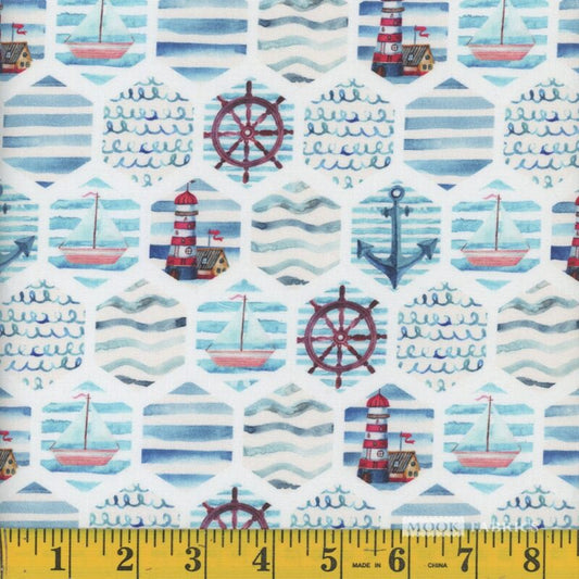 1337 Mook Fabrics Maritime Nautical Patchwork Aqua 131428