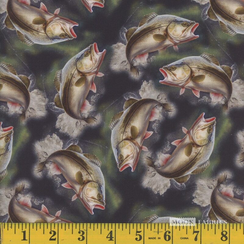 1341 Mook Fabrics Wildlife Largemouth Bass Allover Multi 133148
