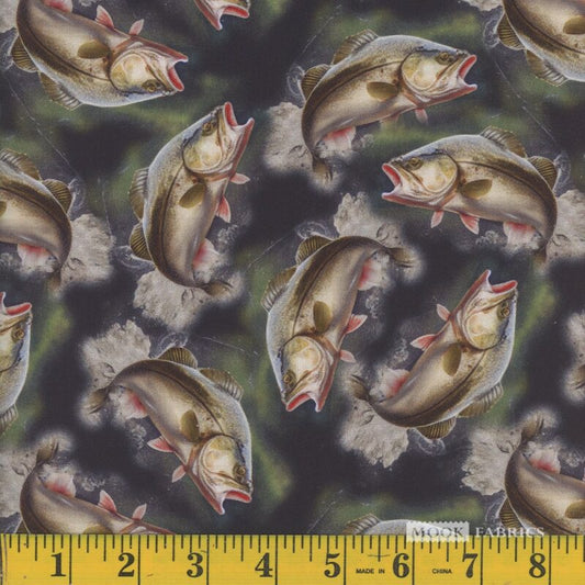 1341 Mook Fabrics Wildlife Largemouth Bass Allover Multi 133148