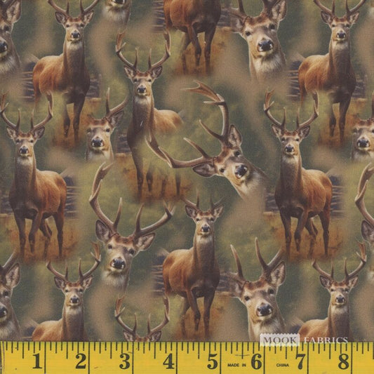 1343 Mook Fabrics Wildlife White Tail Deer Allover Multi 133146