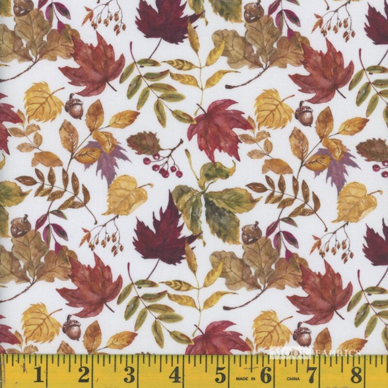 1364 Mook Fabrics Fall & Halloween Autumn Leaves White 138657