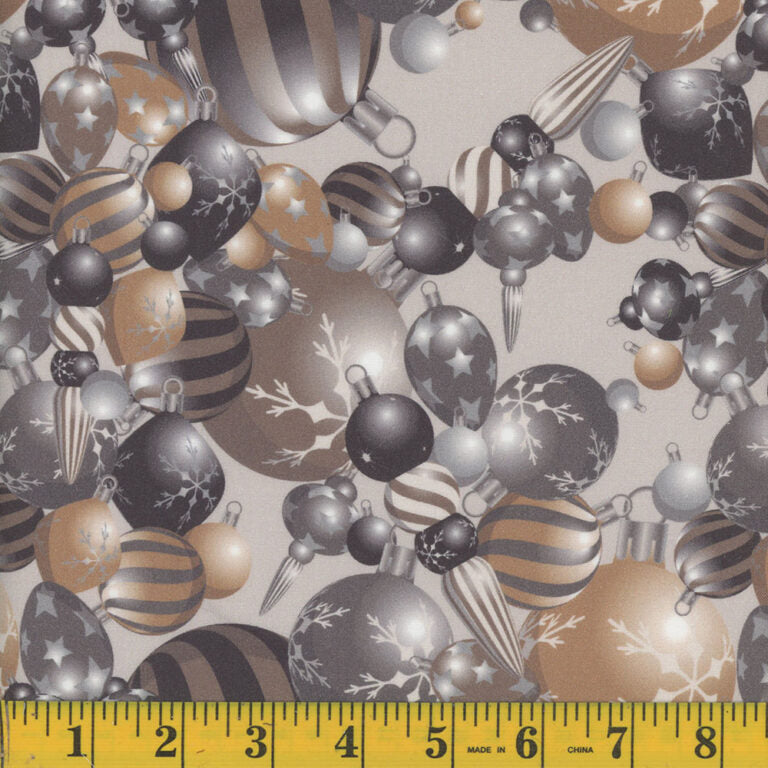 1376 Mook Fabrics Christmas Ornaments Black Gold 129169