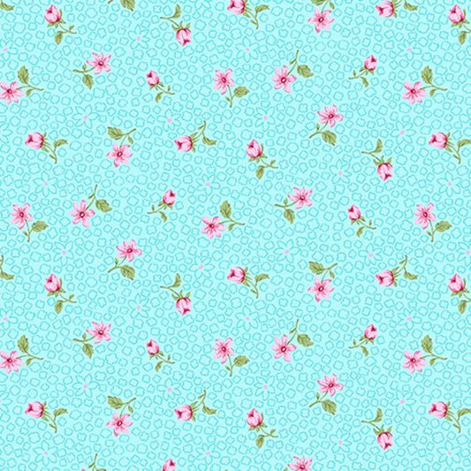Benartex Rose Whispers Rose Bud Aqua 10369P-24