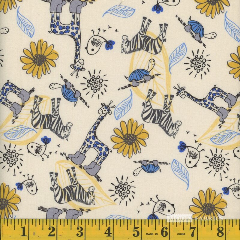 1385 Mook Fabrics Giraffe In Boots Blue Yellow 112860