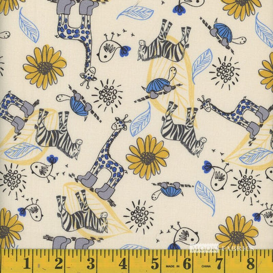 1385 Mook Fabrics Giraffe In Boots Blue Yellow 112860