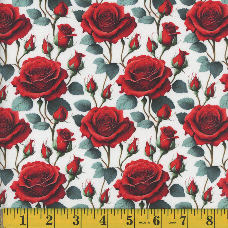 1398 Mook Fabrics Roses Red White 141125