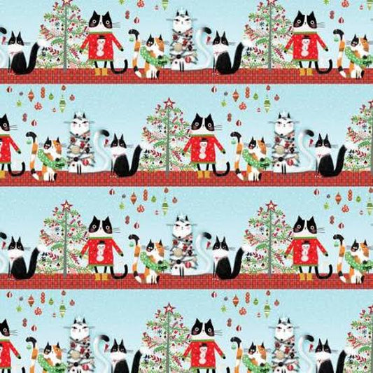1409 Benartex Designer Fabrics Meowy Christmas Stripe Multi 1623299B
