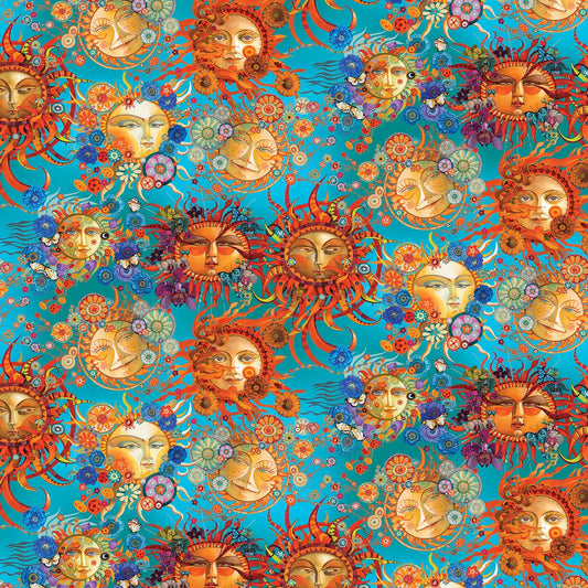 1417 Benartex Designer Fabrics Season of the Sun Allover Turquoise Multi 13192-81
