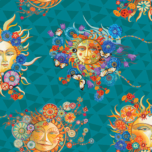 1418 Benartex Designer Fabrics Season of the Sun Sun and Prism Teal 13193-82