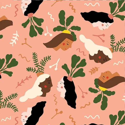 1421 Paintbrush Studio Fabrics Green Thumb Girls Coral 120-19651