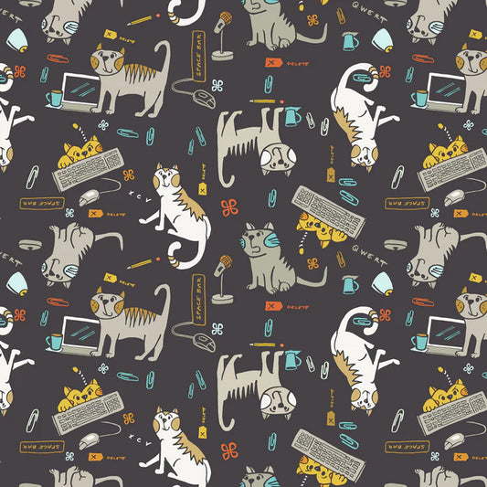 Clothworks Keyboard Cats Y3432-120 Dark Pewter