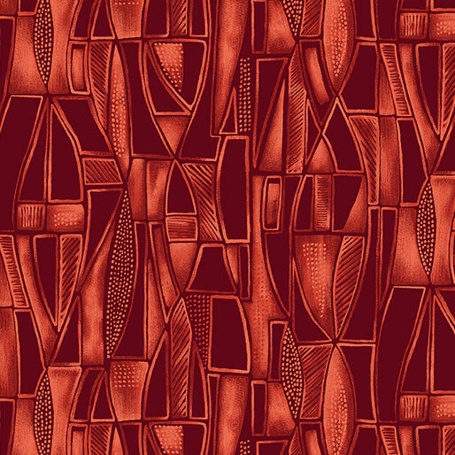 1447 Benartex Designer Fabrics Luminescent Leaves Tonal Geo Red 162610B