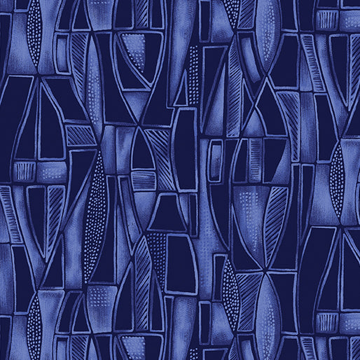 1458 Benartex Designer Fabrics Luminescent Leaves Tonal Geo Blue 1626255B