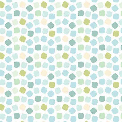Benartex Into the Woods Block Dots White Blue Green Tan 13300-09