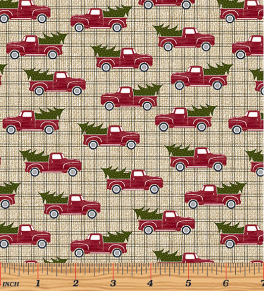 Benartex A Jingle Bell Christmas Red Truck Holiday Beige 10312-76