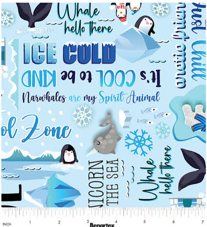 1535 Benartex Designer Fabrics Arctic Friends Cool Words Light Blue 1454053B