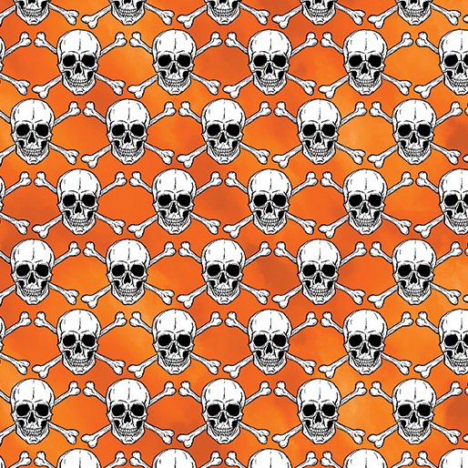 1563 Benartex Designer Fabrics Halloween Spirit Glowing Skulls Orange 12546G38B