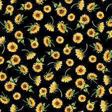 1565 Benartex Designer Fabrics Harvest Beginnings Sunflower Harvest Black 1490012B