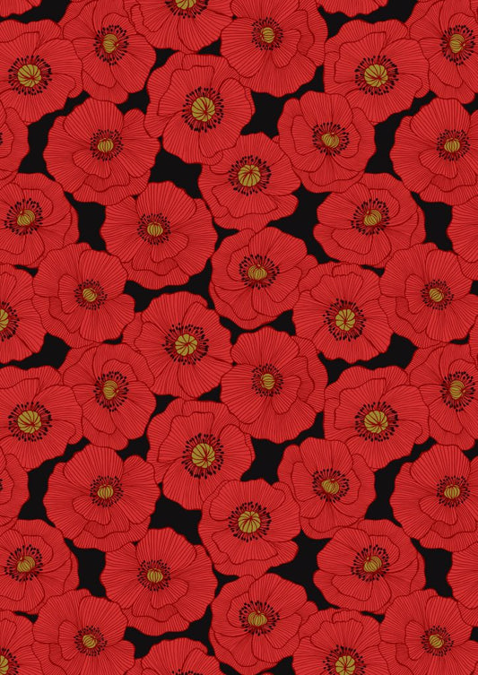 Lewis & Irene Poppies Large Poppies on Black A554-3