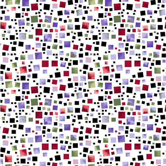 1614 Benartex Designer Fabrics Amazing Poppies Multi Squares Multi White 1767-90