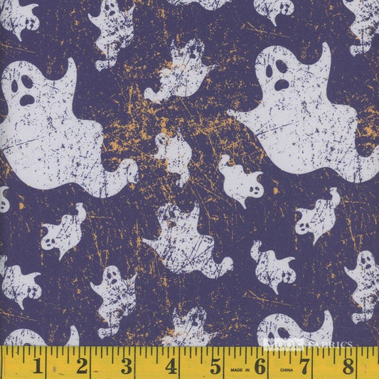 1618 Mook Fabrics Vintage Pumpkin Ghosts Purple and Orange 114777