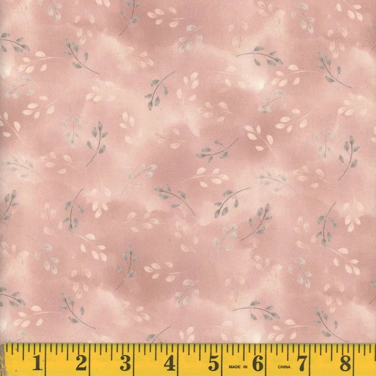 1625 Mook Fabrics Ash & Rose Dusky Leaves Rose 143437