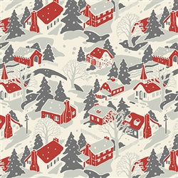 Andover Retro Hoho Artic Gray & Cream Winter Village by Renee Nanneman A-574-C