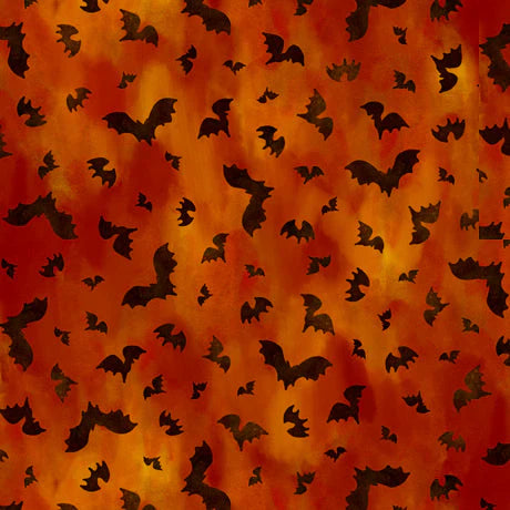 QT Fabrics All Hallows Eve Black Bats on Orange 1649-28804-O