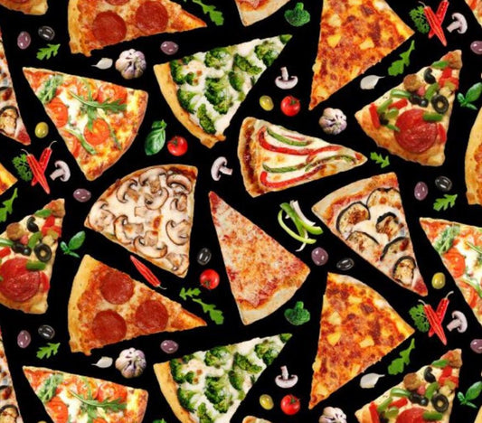 1640 Elizabeth's Studio Fabrics Favorite Foods Pizza Black 670BLACK