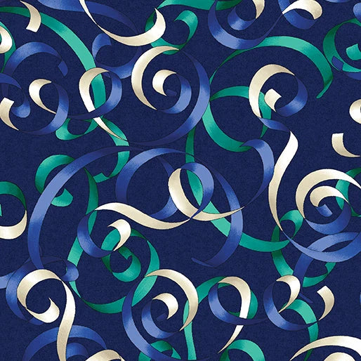 3109 Benartex Designer Fabrics Holiday Frolic Ribbon Navy Blue 16610-57