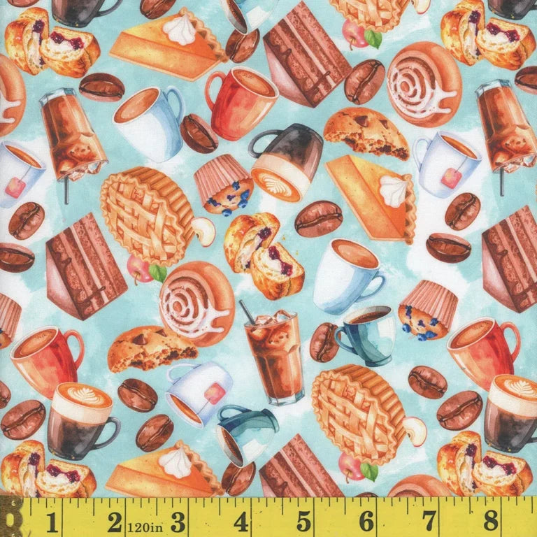 1665 Mook Fabrics Cozy Brew & Bakes Teal 144155