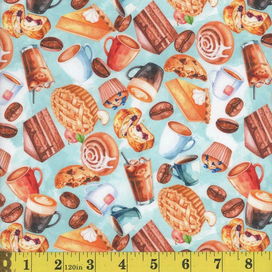 1665 Mook Fabrics Cozy Brew & Bakes Teal 144155