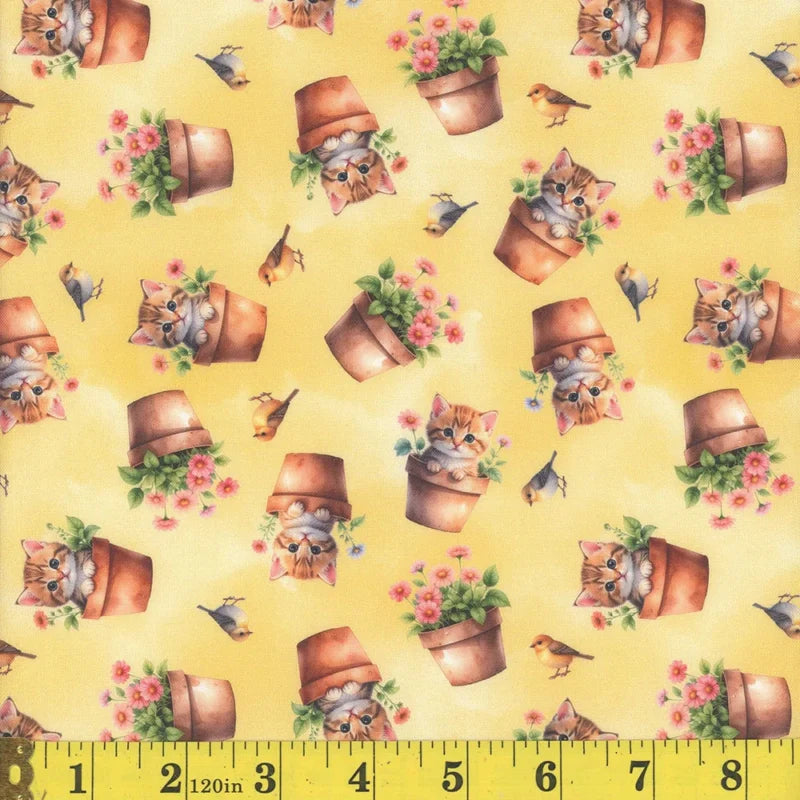 1676 Mook Fabrics Cats Purr-fection Allover Yellow 144119