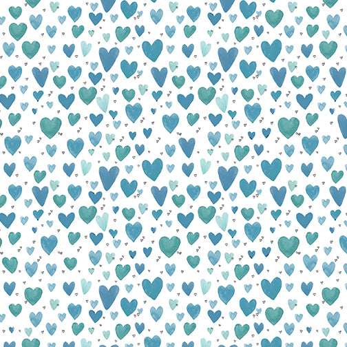 Benartex It's Raining Cats and Dogs Playful Hearts Teal 10336-80