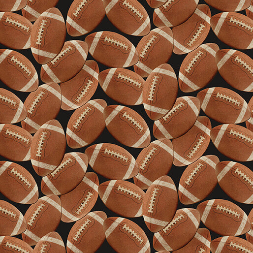 2017 Benartex Designer Fabrics Touchdown Footballs Leather Black 1683978B